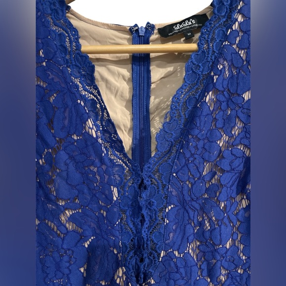 LuLu's Royal Blue Lace Bodycon Dress Size M – Long Sleeve Cocktail Party Dress - Picture 3 of 8